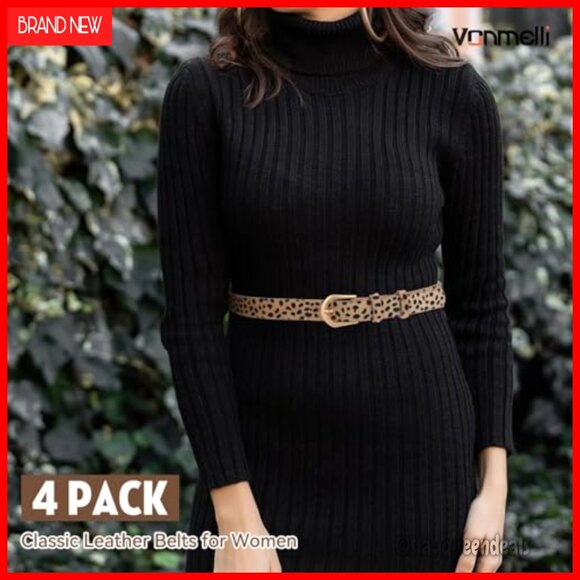 4 Pack Thin Leather Belts with Gold Buckle for Jeans & Dresses main image 4